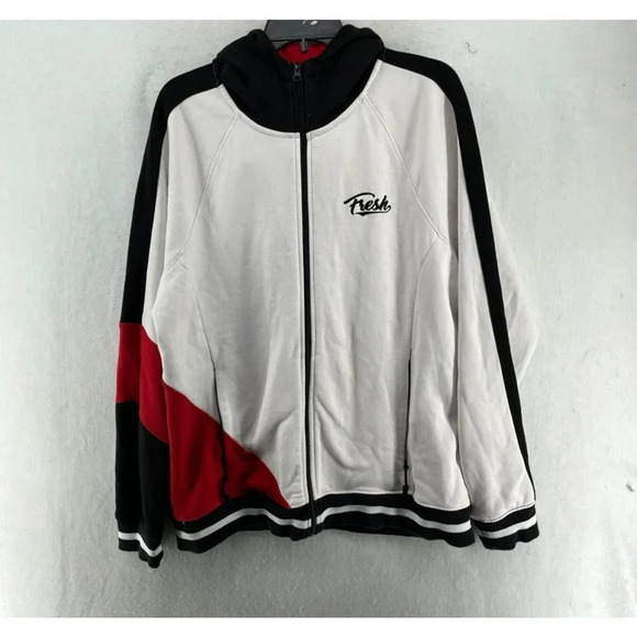 Fresh Hoodie Men's Sz XL White Red Colorblock Full-Zip Embroidered Logo Pockets - Picture 1 of 11